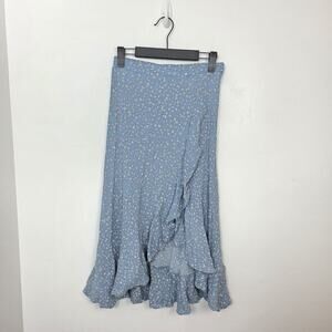 Bohme Blue White Ditzy Floral Midi‎ Ruffle Dainty Girly Casual Skirt Size XS
